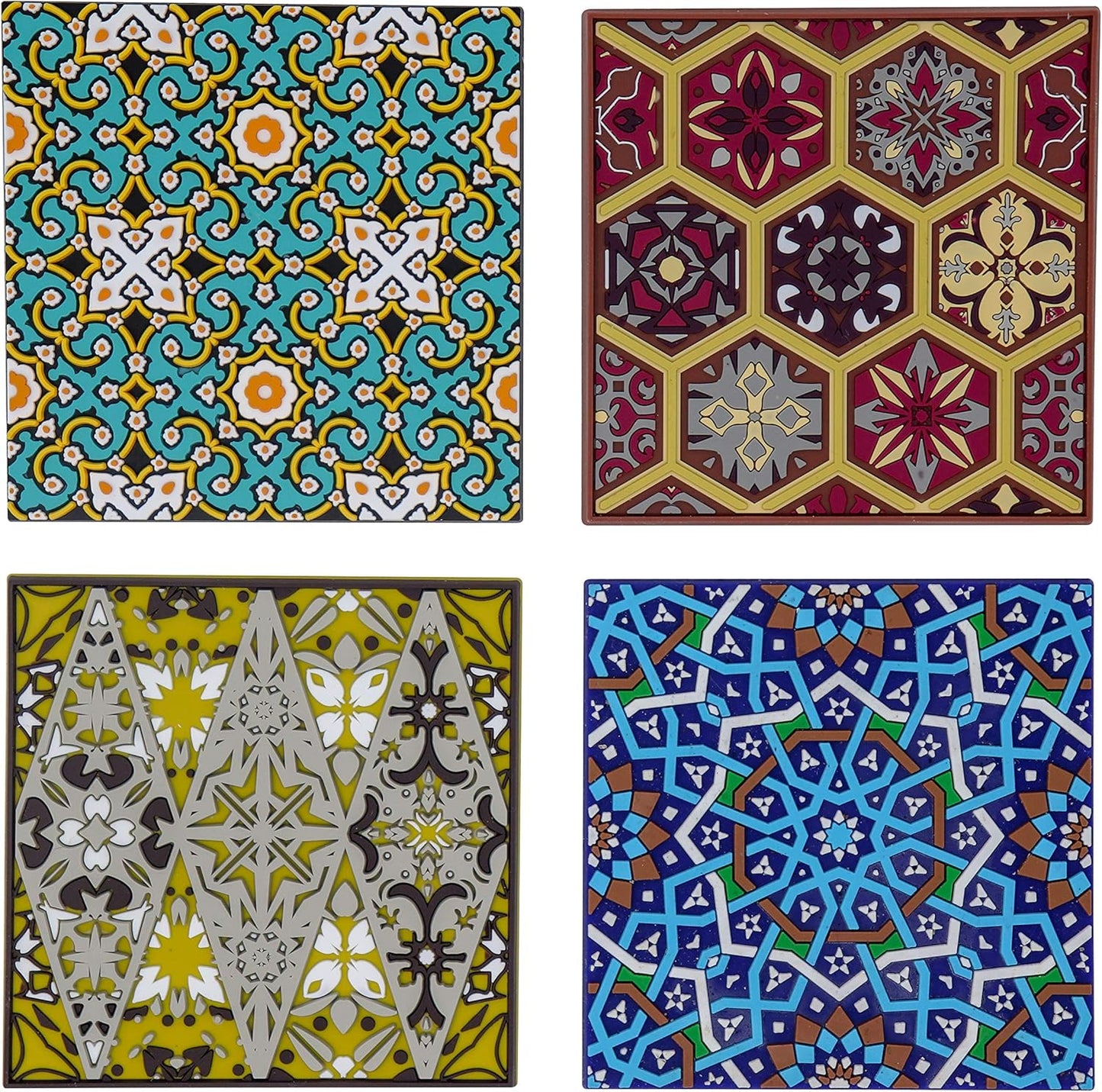 Silicone Coasters Set of 4, Protect Against Water Marks or Damage - Fit All Cups, 3.5" Inch Size, Colored Coasters (Combination)