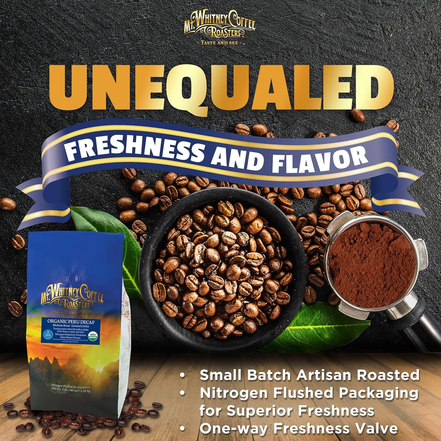 Mt. Whitney Organic Swiss Water, Low Acid, Decaf Coffee from Peru (Ground, 5 Lb)