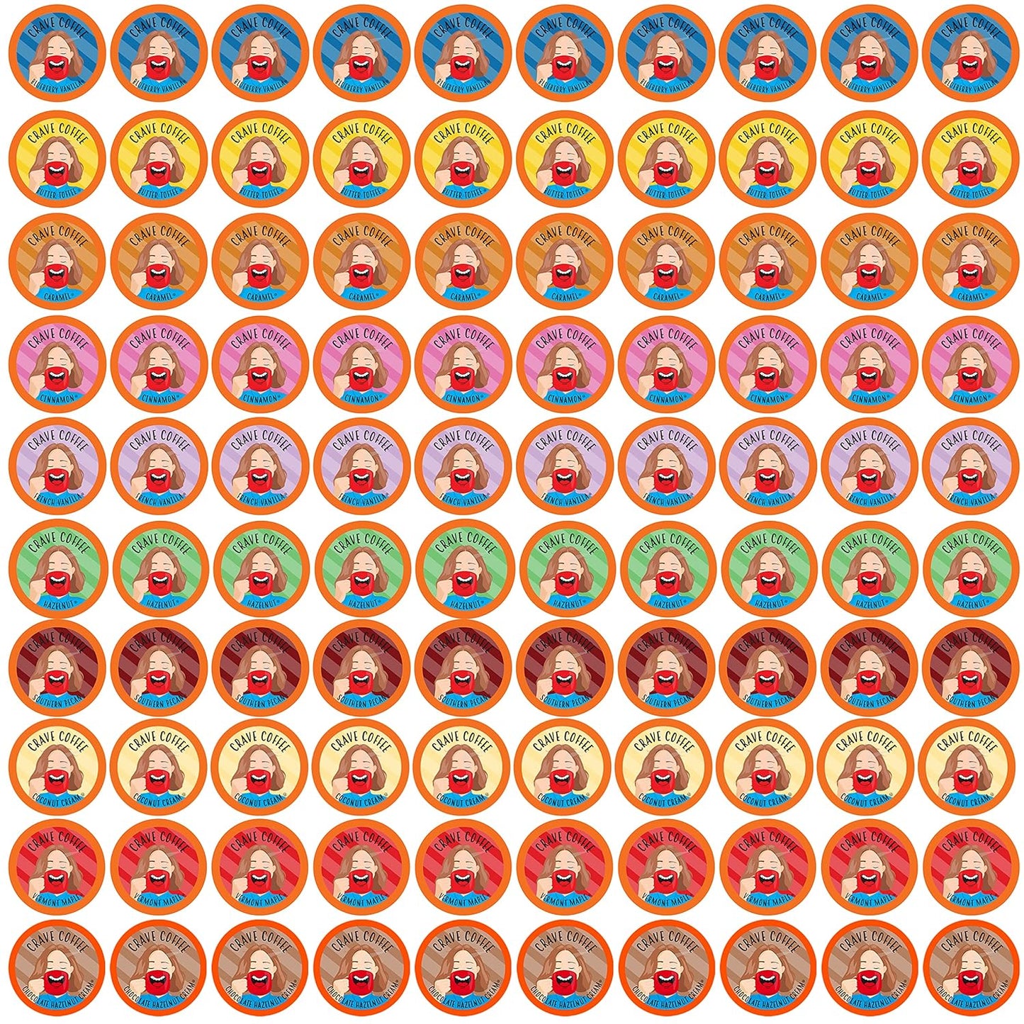 Crave Beverages Flavored Coffee Pods Sampler, Compatible with 2.0 K-Cup Brewers, Assorted Variety Pack, 100 Count