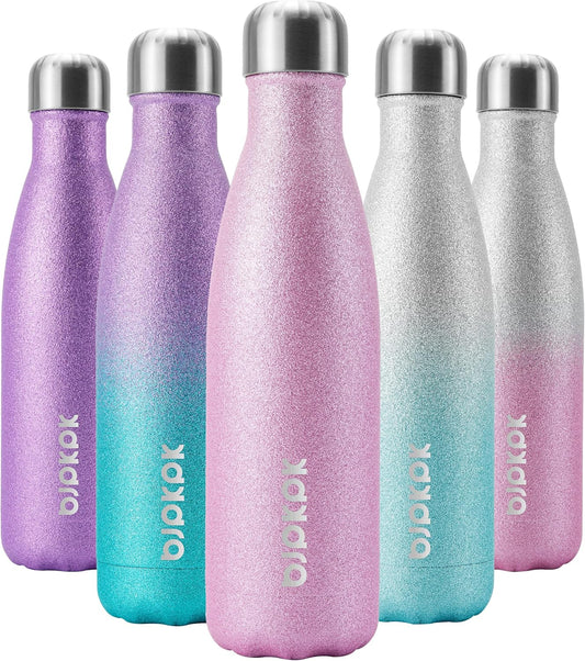 BJPKPK Insulated Water Bottles 17oz Stainless Steel Sports Water Bottles Keep Cold for 24 Hours and Hot for 12 Hours,BPA Free,Glitter Pink